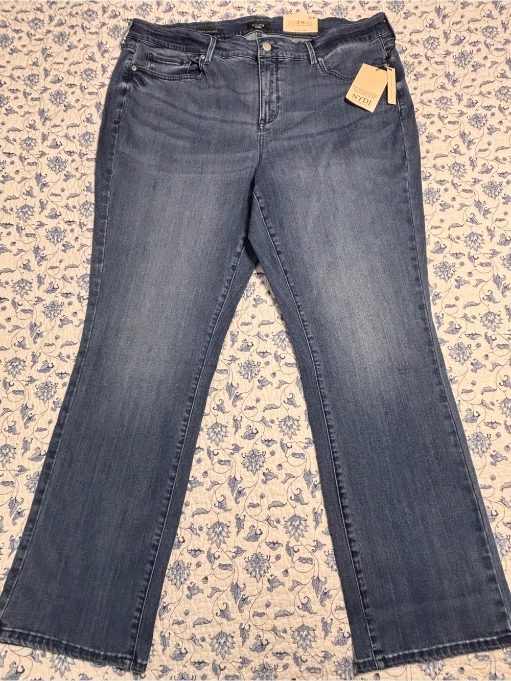 NYDJ Marilyn Straight Jeans Womens 20W Blue Isle Lift Tuck Stretch NWT 31 Inseam